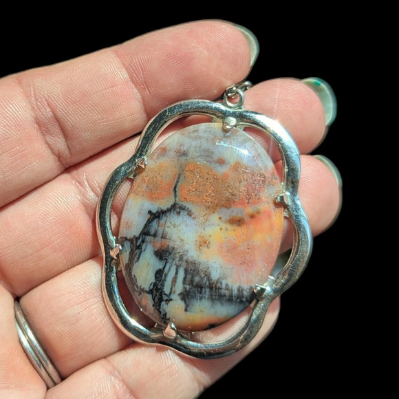 Vintage Moss Agate Pendant Necklace 18" - Picture 1 of 4